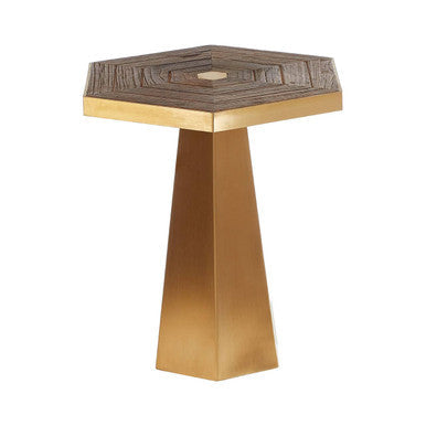 Gold and Natural Small Hexagon End Table with Grooved Elm Wood Top | Titan