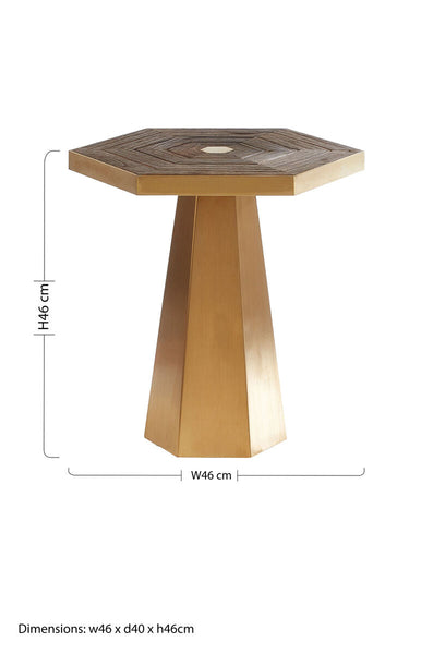 Gold and Natural Small Hexagon End Table with Grooved Elm Wood Top | Titan
