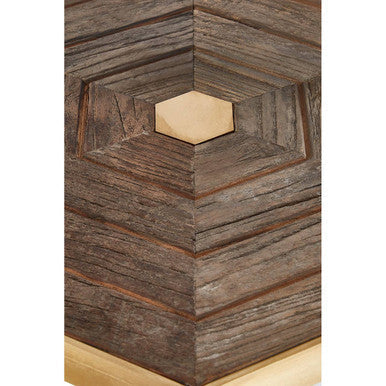 Gold and Natural Small Hexagon End Table with Grooved Elm Wood Top | Titan