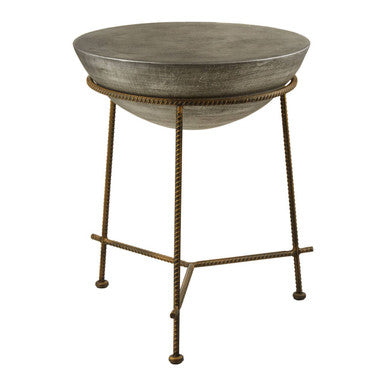Silver Textured Concrete Bowl Top Side Table with Iron Three Leg Base | Compo
