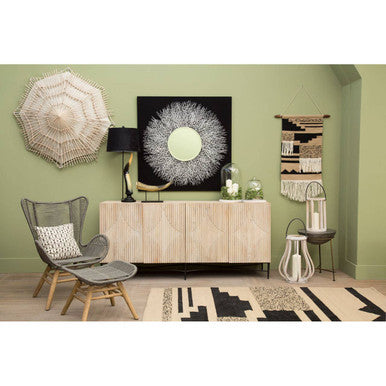 Silver Textured Concrete Bowl Top Side Table with Iron Three Leg Base | Compo