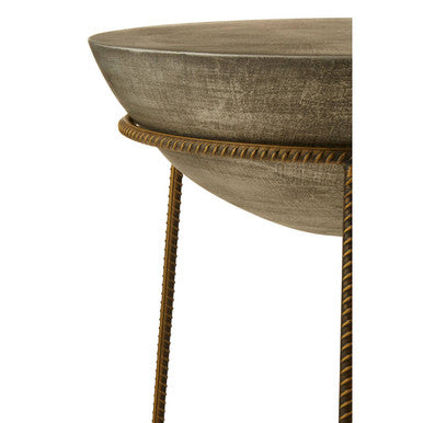 Silver Textured Concrete Bowl Top Side Table with Iron Three Leg Base | Compo