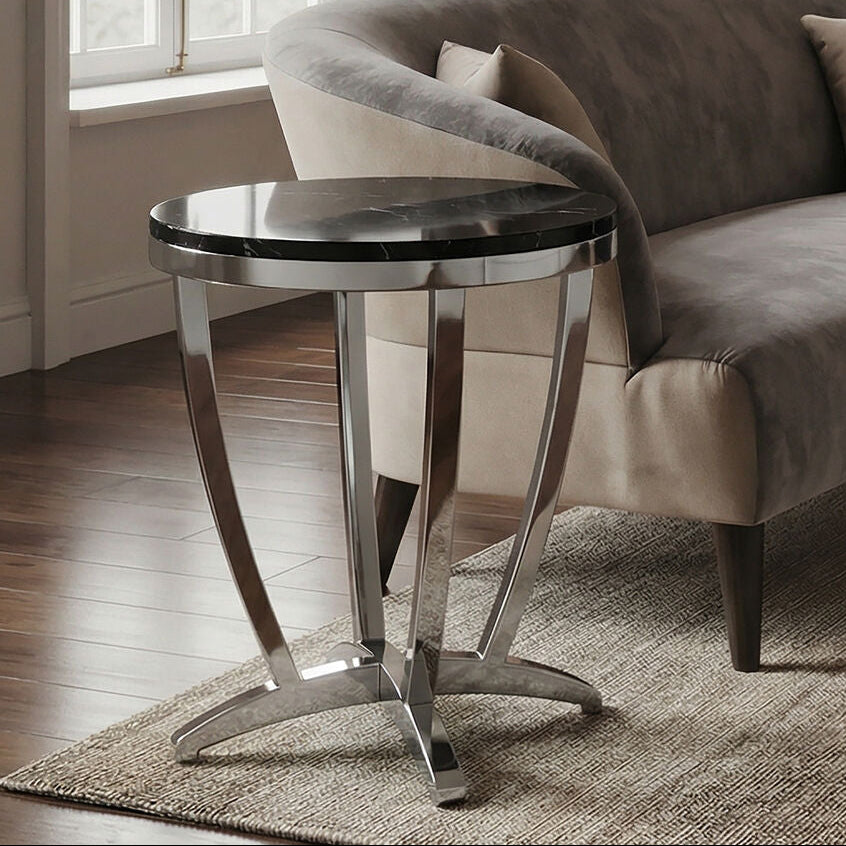 Yasmin Black Glass Side Table with Silver Finish Frame