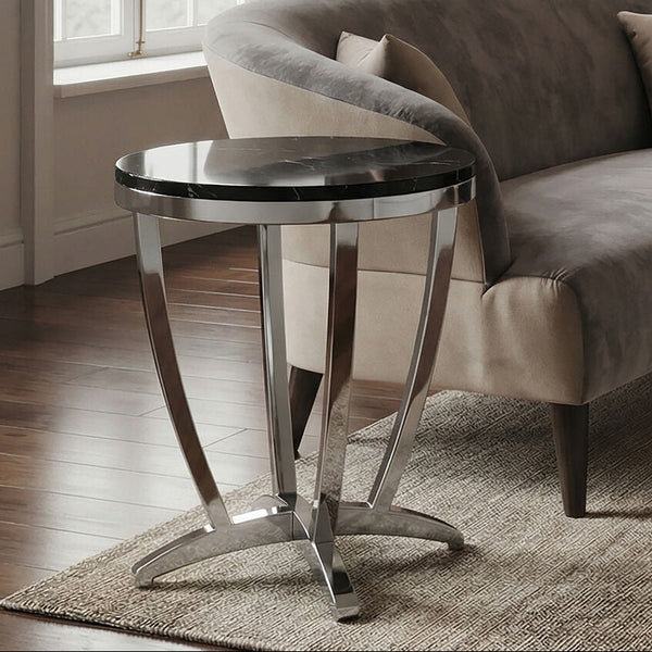 Yasmin Black Glass Side Table with Silver Finish Frame