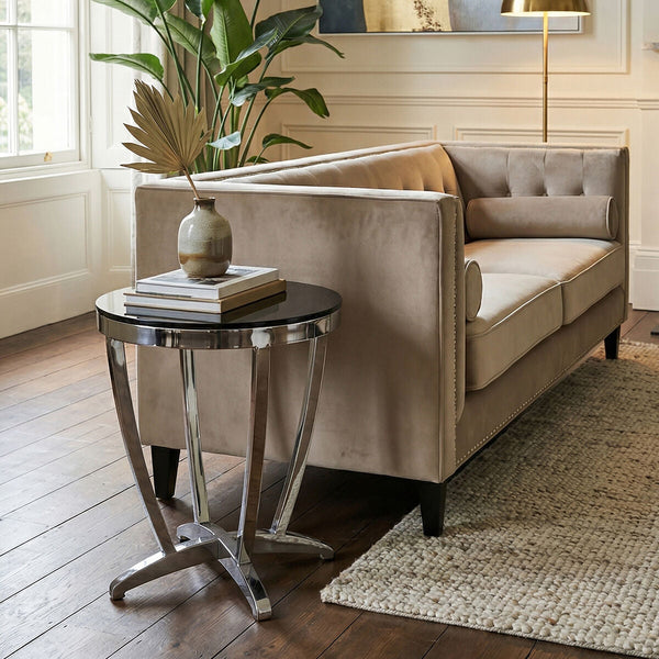 Yasmin Black Glass Side Table with Silver Finish Frame