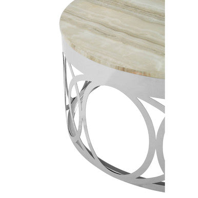 White Marble Top Coffee Table with Silver Stainless Steel Circular Base | Yasmin