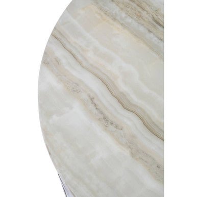 White Marble Top Coffee Table with Silver Stainless Steel Circular Base | Yasmin