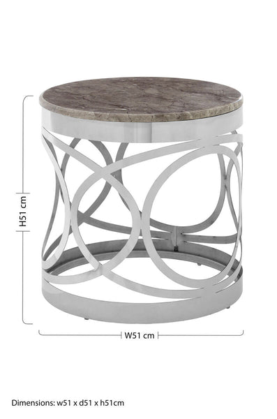 White Marble Top Contemporary Side Table with Reflective Stainless Steel Base | Yasmin