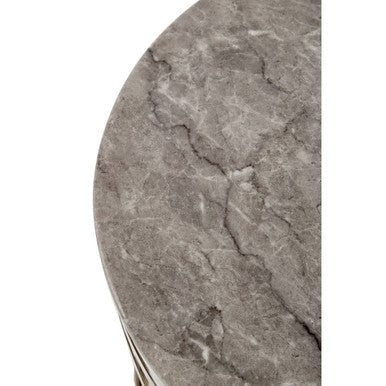 White Marble Top Contemporary Side Table with Reflective Stainless Steel Base | Yasmin