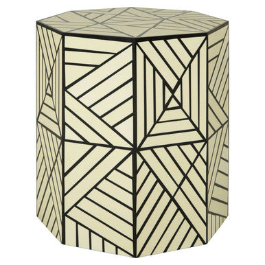 Hassa Ivory and Black Octagonal Stool and Side Table