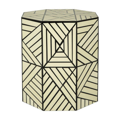 Hassa Ivory and Black Octagonal Stool and Side Table