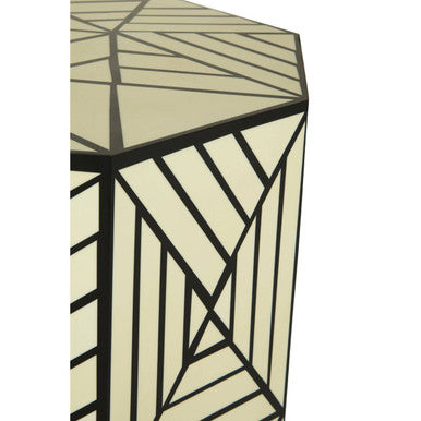 Hassa Ivory and Black Octagonal Stool and Side Table