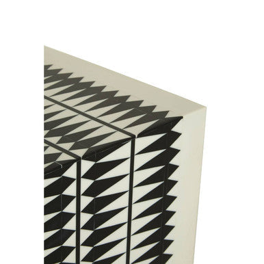 Issey Black and White Resin Table and Stool with Geometric Design