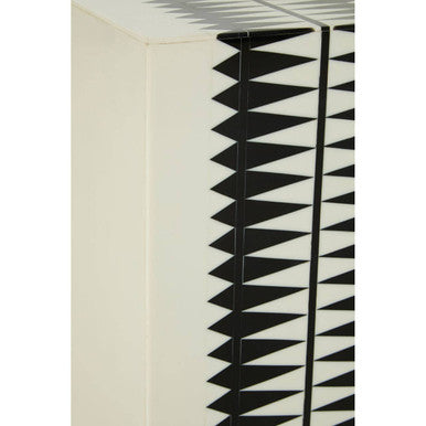 Issey Black and White Resin Table and Stool with Geometric Design