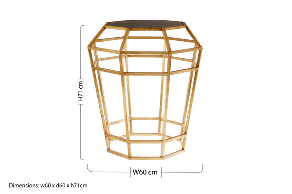 Black and Gold Geometric Base Table with Octagonal Black Glass Top | Zariah
