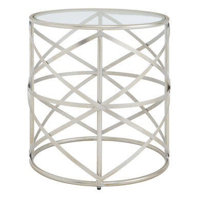 Silver Round Side Table with Clear Tempered Glass | Rubia