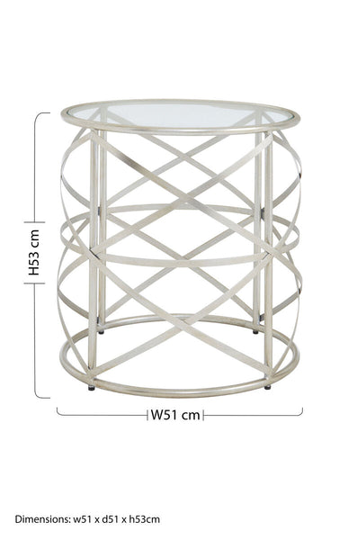 Silver Round Side Table with Clear Tempered Glass | Rubia