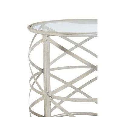 Silver Round Side Table with Clear Tempered Glass | Rubia