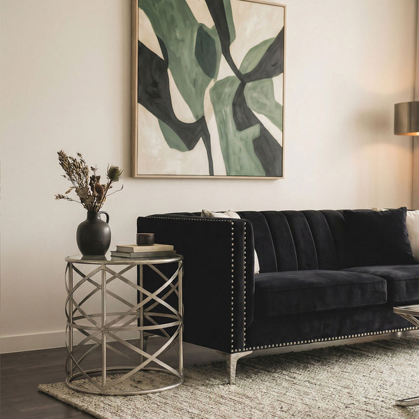 Silver Round Side Table with Clear Tempered Glass | Rubia