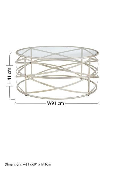 Silver Round Coffee Table with Clear Tempered Glass | Rubia