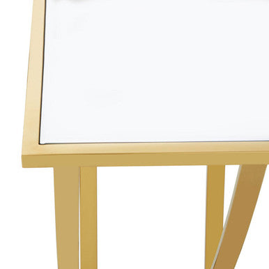 Gold Mirrored Top Console Table with Sweeping Stainless Steel Frame | Reena