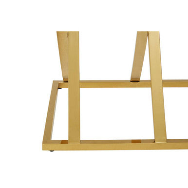 Gold Mirrored Top Console Table with Sweeping Stainless Steel Frame | Reena