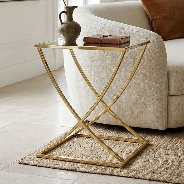 Gold Square Side Table with Stainless Steel Frame | Reena