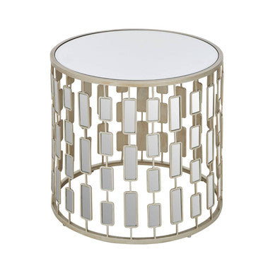 Raina Champagne Finish Mirrored Glass Top Side Table