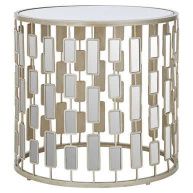 Raina Champagne Finish Mirrored Glass Top Side Table
