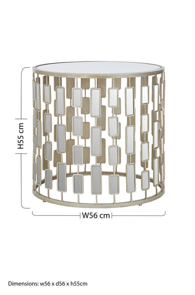 Raina Champagne Finish Mirrored Glass Top Side Table