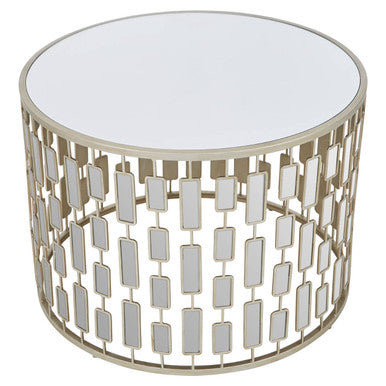 Gold Large Round Coffee Table with Mirrored Top | Raina