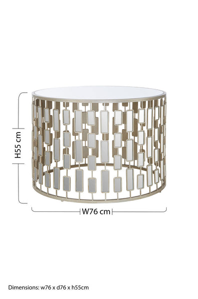 Gold Large Round Coffee Table with Mirrored Top | Raina
