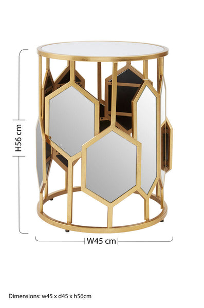 Gold Finish Iron Frame Side Table with Round Mirrored Top | Rio