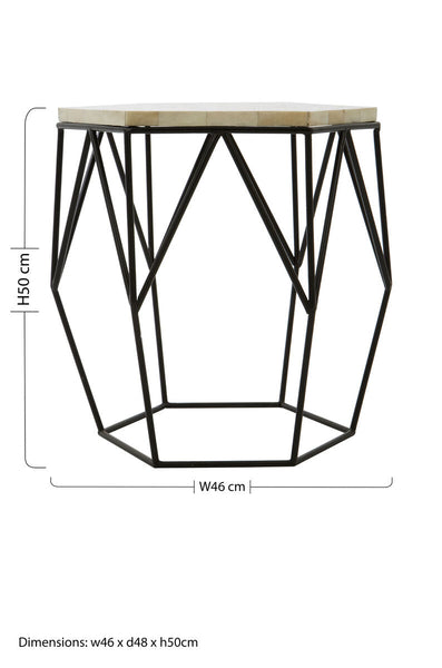 Black and White Resin Hexagon Side Table with Black Wireframe Base | Harlo