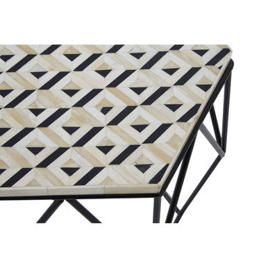 Black and White Resin Hexagon Side Table with Black Wireframe Base | Harlo