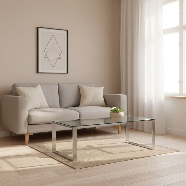 Allure Silver Finish Rectangular Coffee Table with Clear Glass Top