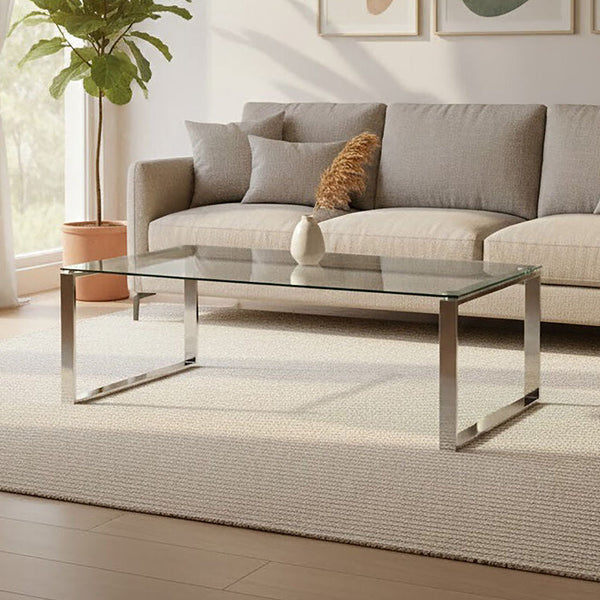 Allure Silver Finish Rectangular Coffee Table with Clear Glass Top