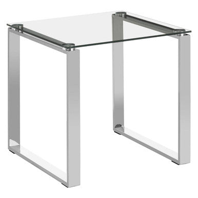 Silver Square End Table with Clear Tempered Glass | Allure