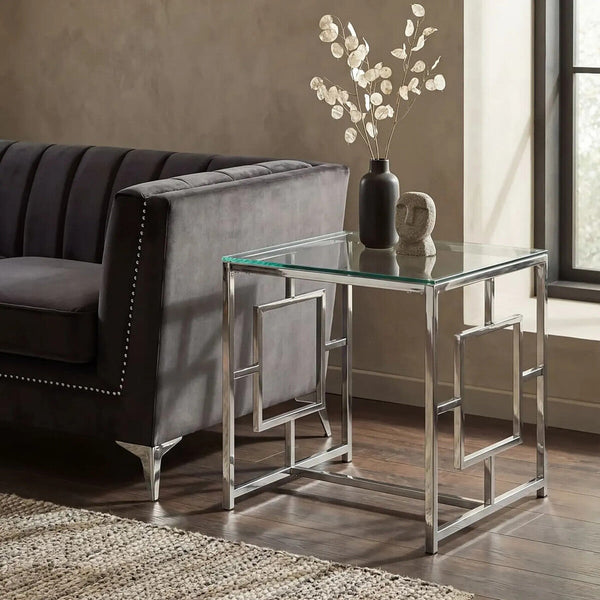 Allure Silver Finish Square Side Table