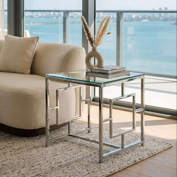 Allure Silver Finish Square Side Table
