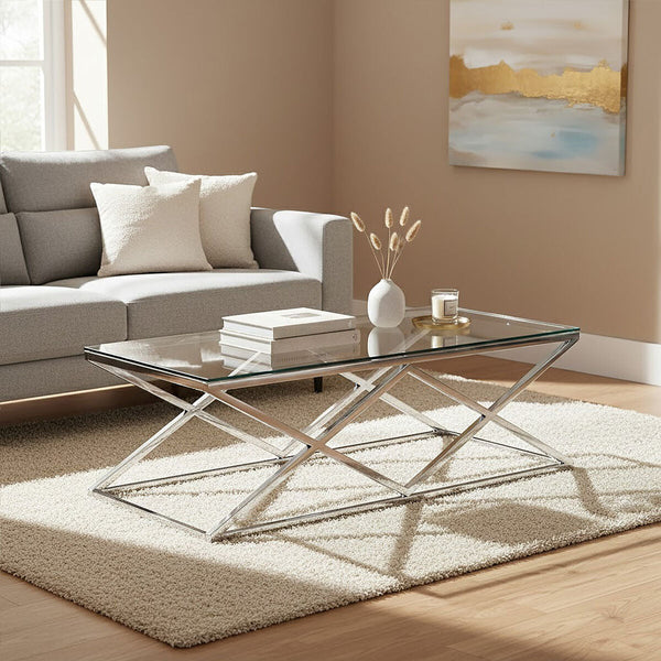 Allure Silver Finish Coffee Table with Inverted Prism Base