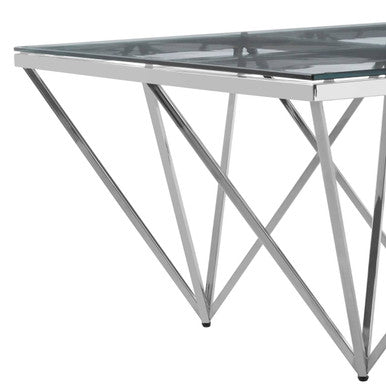 Silver Prismatic Base Coffee Table with Clear Glass Top and 6 Pincer Style Legs, Allure