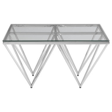 Silver Tempered Glass Coffee Table with Reflective Steel 4 Leg Base | Allure