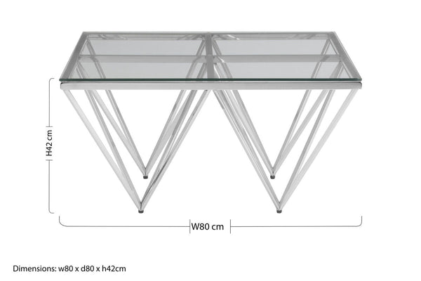 Silver Tempered Glass Coffee Table with Reflective Steel 4 Leg Base | Allure
