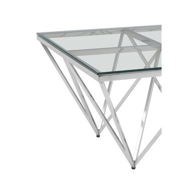 Silver Tempered Glass Coffee Table with Reflective Steel 4 Leg Base | Allure