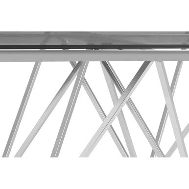 Silver Tempered Glass Coffee Table with Reflective Steel 4 Leg Base | Allure