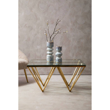 Allure Gold Finish Square Coffee Table with Four Pincer Legs