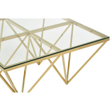 Allure Gold Finish Square Coffee Table with Four Pincer Legs