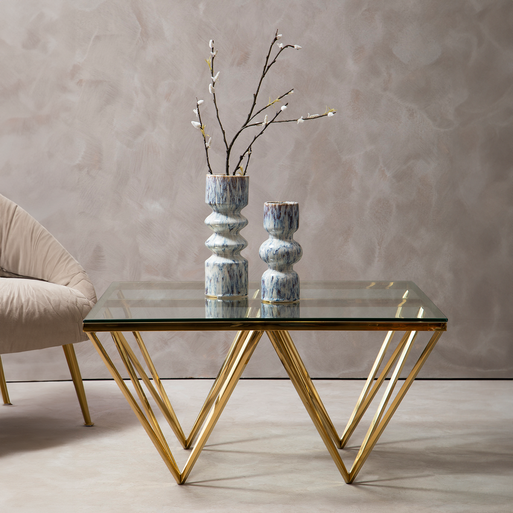 Allure Gold Finish Square Coffee Table with Four Pincer Legs