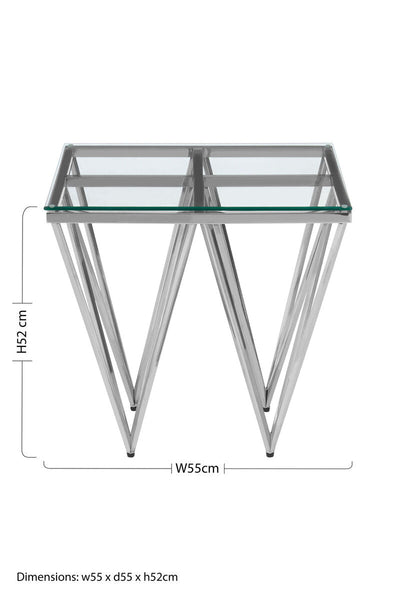 Silver Stainless Steel End Table with Pincer Like Legs and Glass Top | Allure